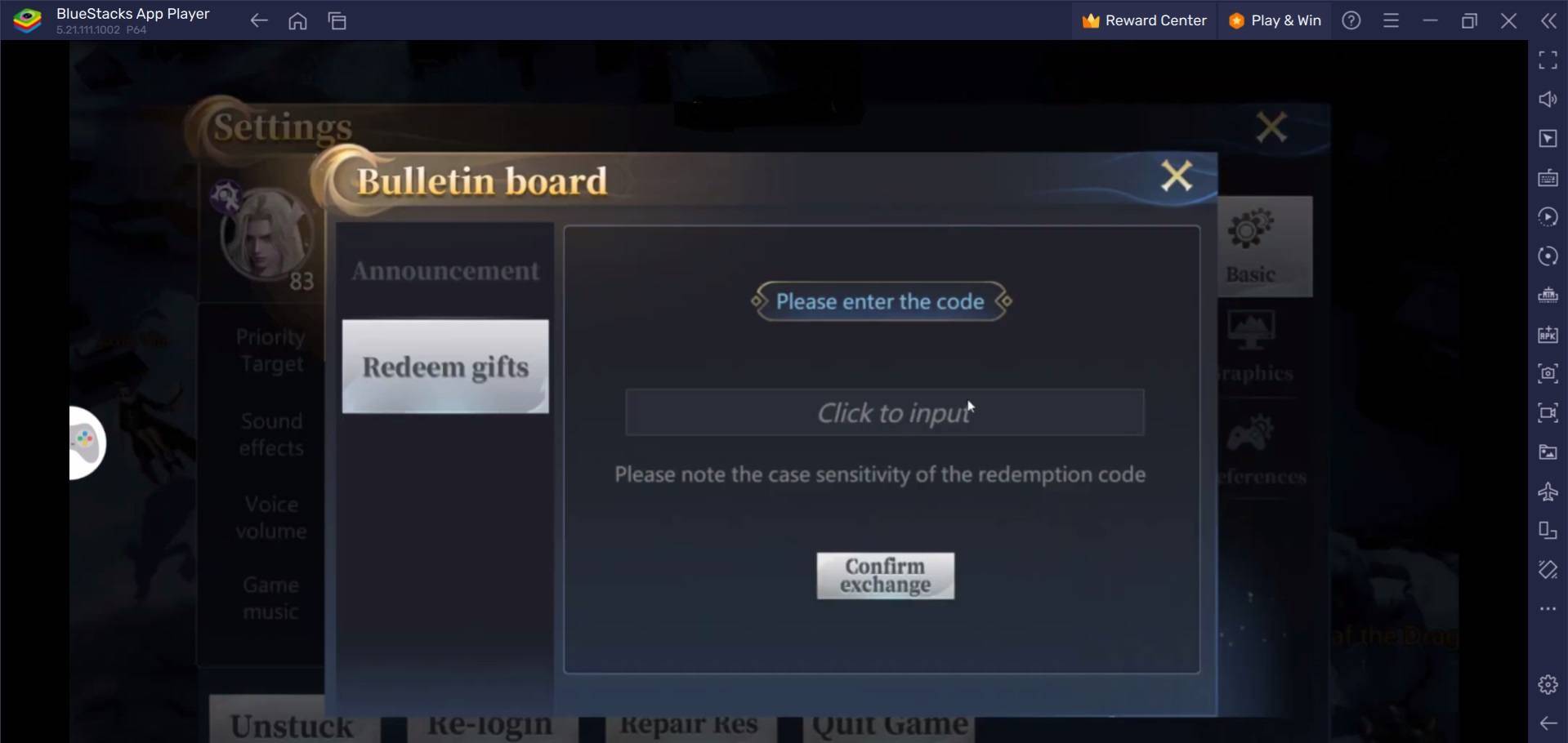 Flame of Valhalla Global - Redeem Code Screen