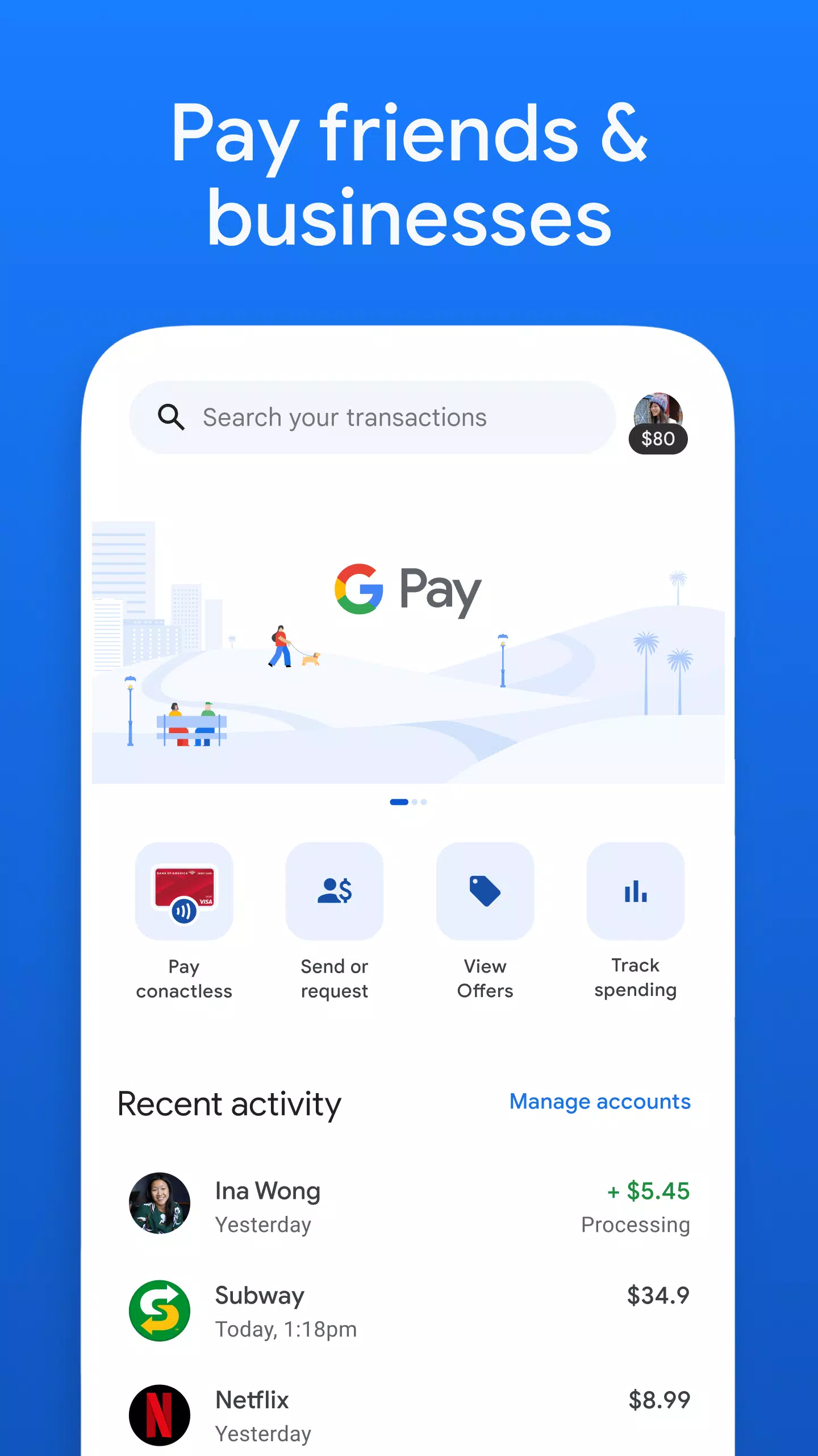 Google Pay: Save and Pay ဖန်သားပြင်ဓာတ်ပုံ 1