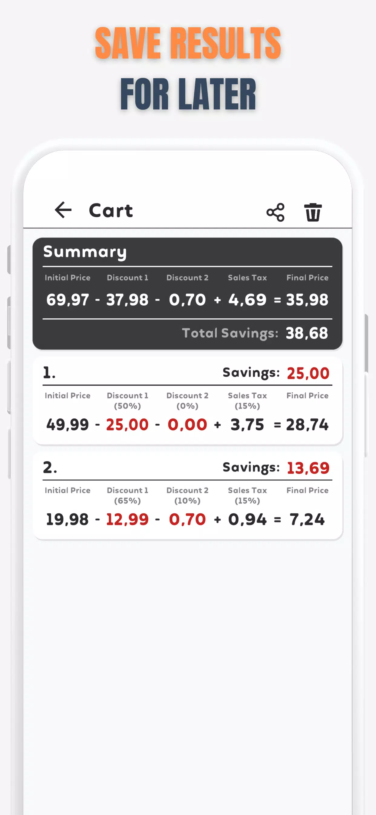 Percent Off Shoping Calculator Screenshot 2