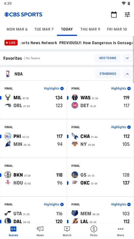 CBS Sports App: Scores & News应用截图第2张