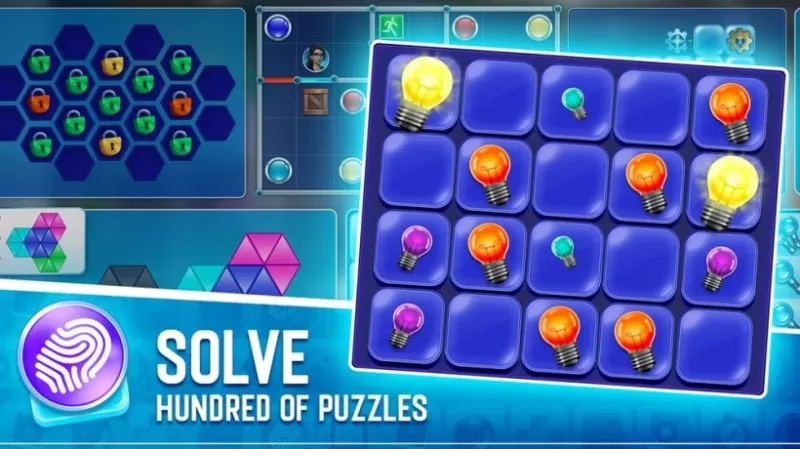 Zrzut ekranu mieszanki i meczowej łamigłówki w tajemnicach Puzzletown pokazujący prostą mieszankę dopasowanych żarówek