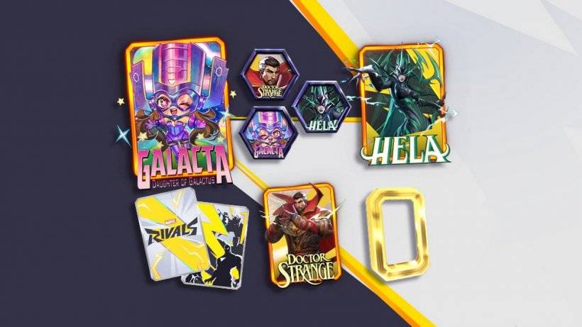 Uma foto de cartas estampadas com heróis populares da Marvel, como retratado em rivais da Marvel