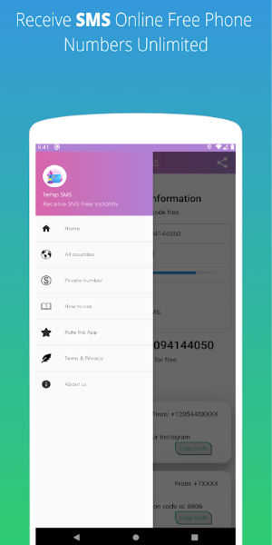 Temp SMS - Temporary Numbers Screenshot 1
