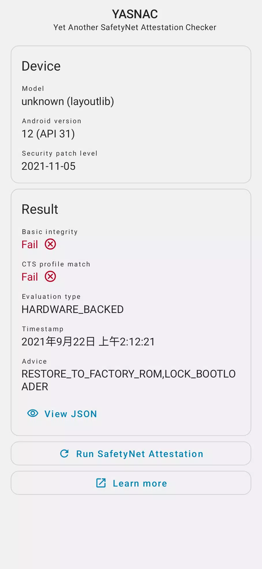 YASNAC - SafetyNet Checker Screenshot 2