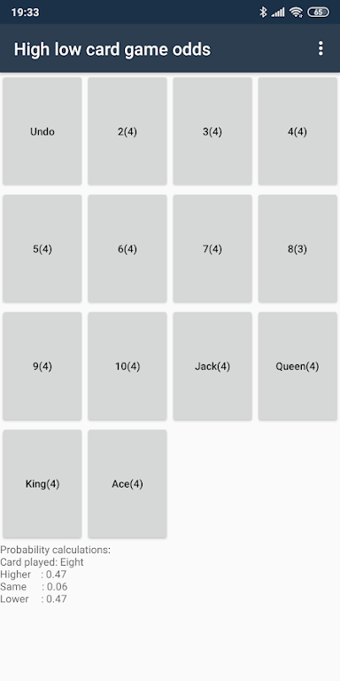 High low card game odds ဖန်သားပြင်ဓာတ်ပုံ 2