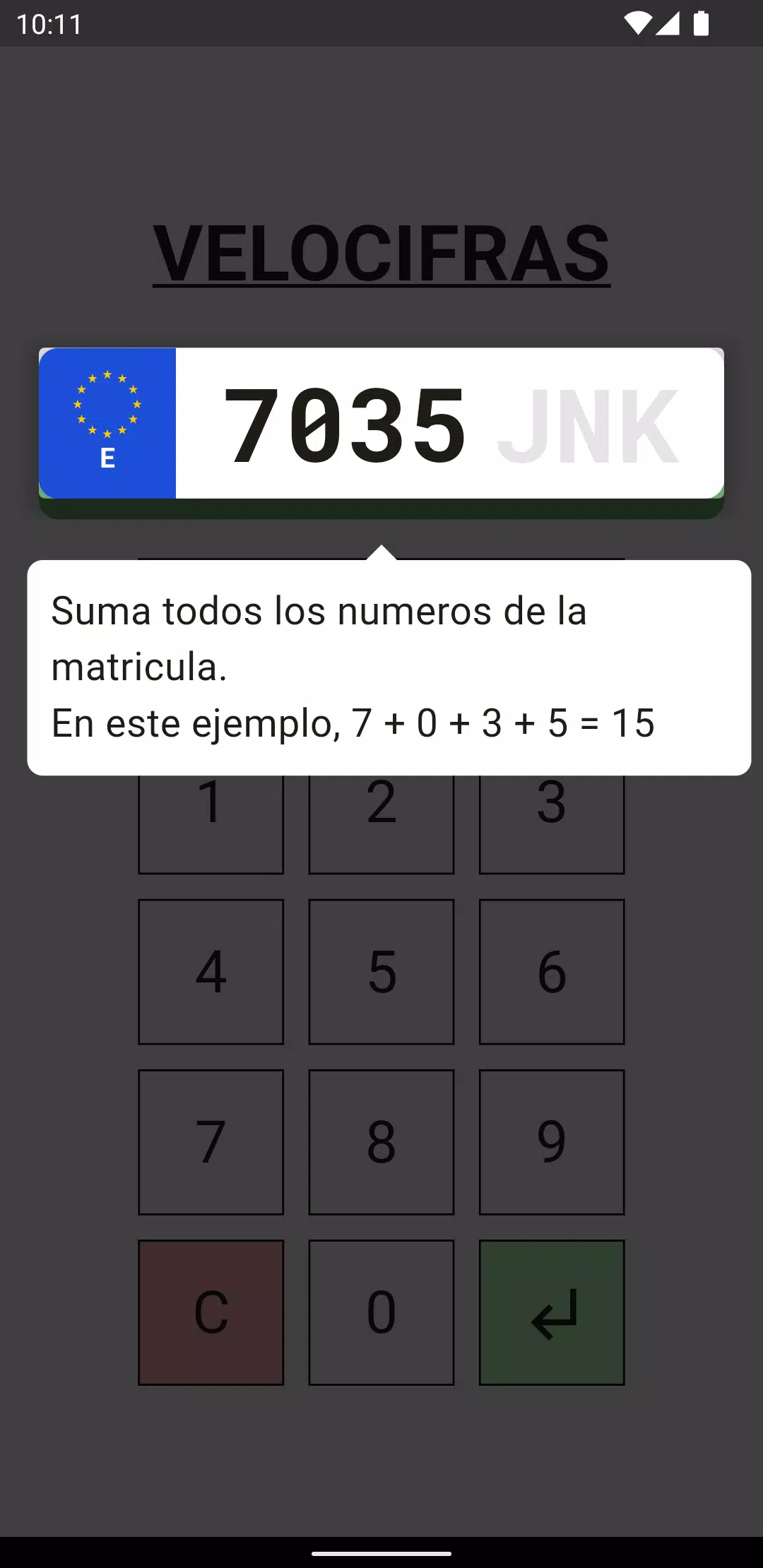 Velocifras - Juego Matrículas Screenshot 2