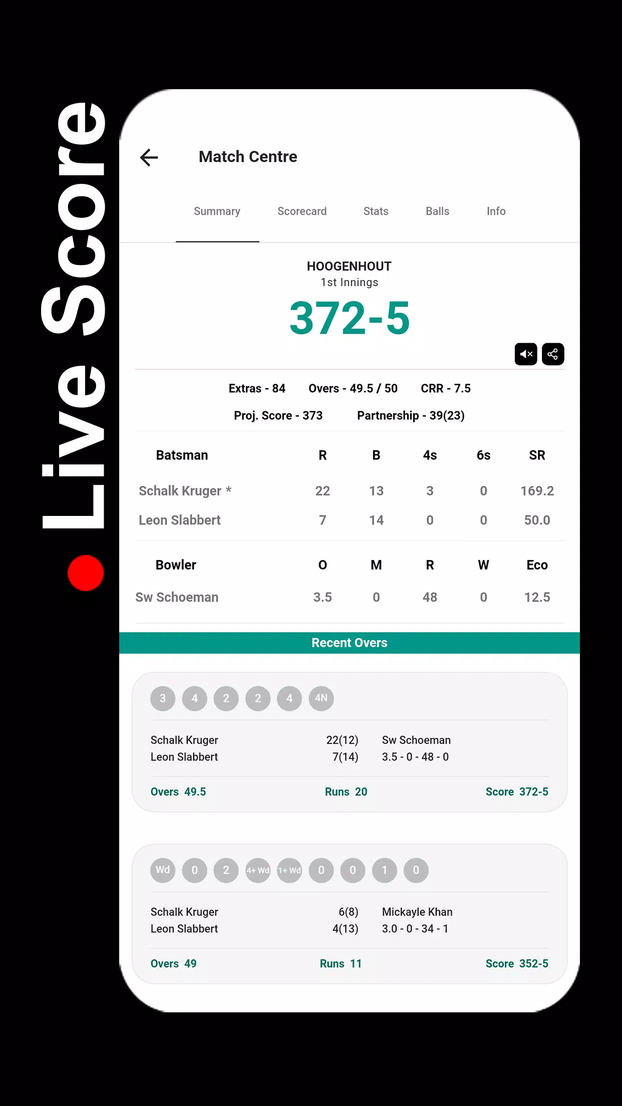 Schermata STUMPS - The Cricket Scorer 2