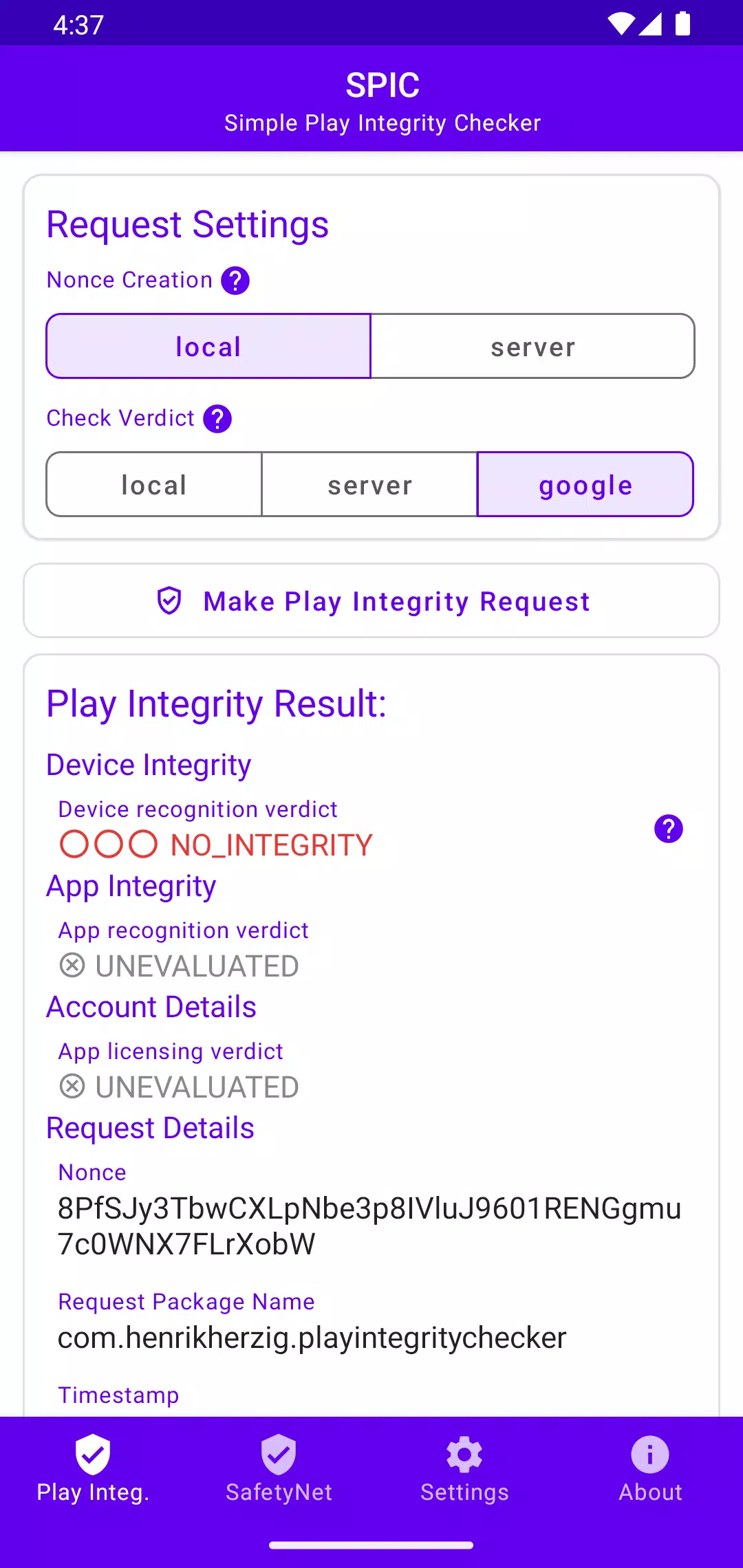 SPIC - Play Integrity Checker Tangkapan skrin 1