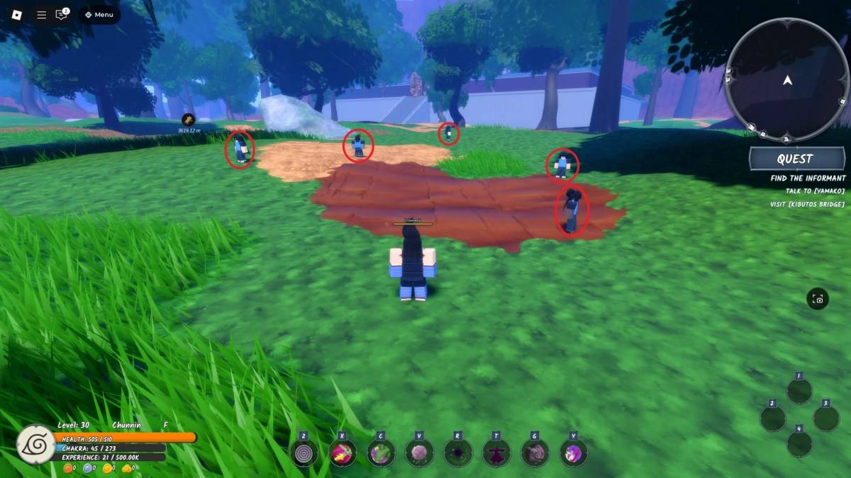 Location of the weaker ninjas in the latter part of the Chunin Exam in Ninja Time Roblox experience