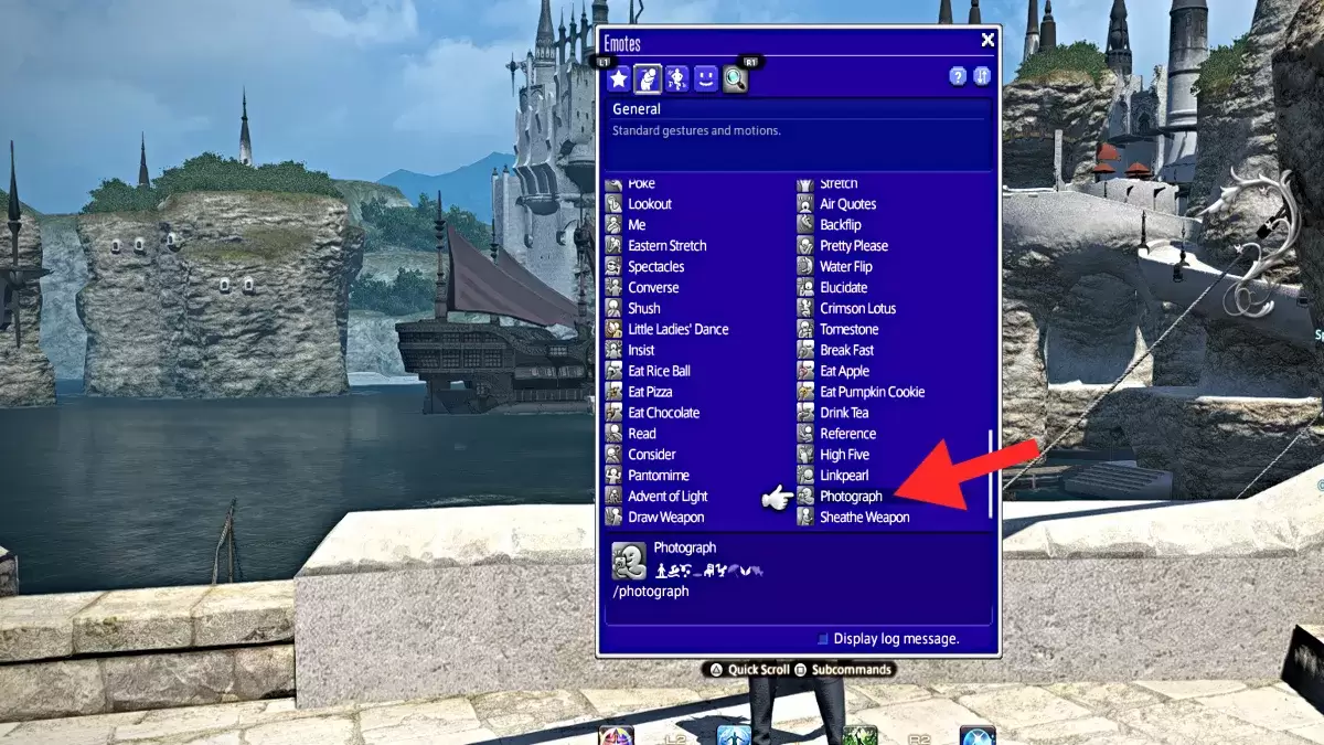 Capture d'écran de la photographie Emote dans FFXIV