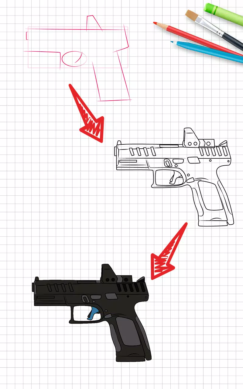 How to draw weapons step by st Schermafbeelding 1