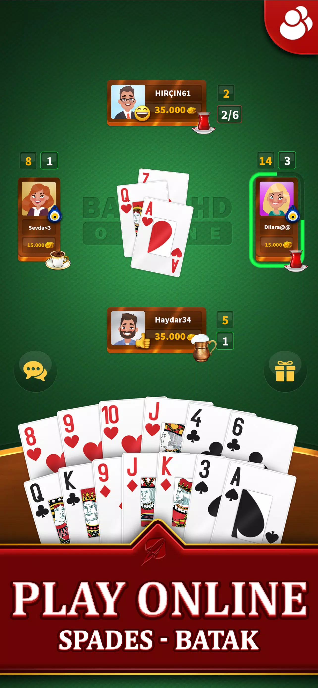 Spades - Batak Online HD Capture d'écran 2