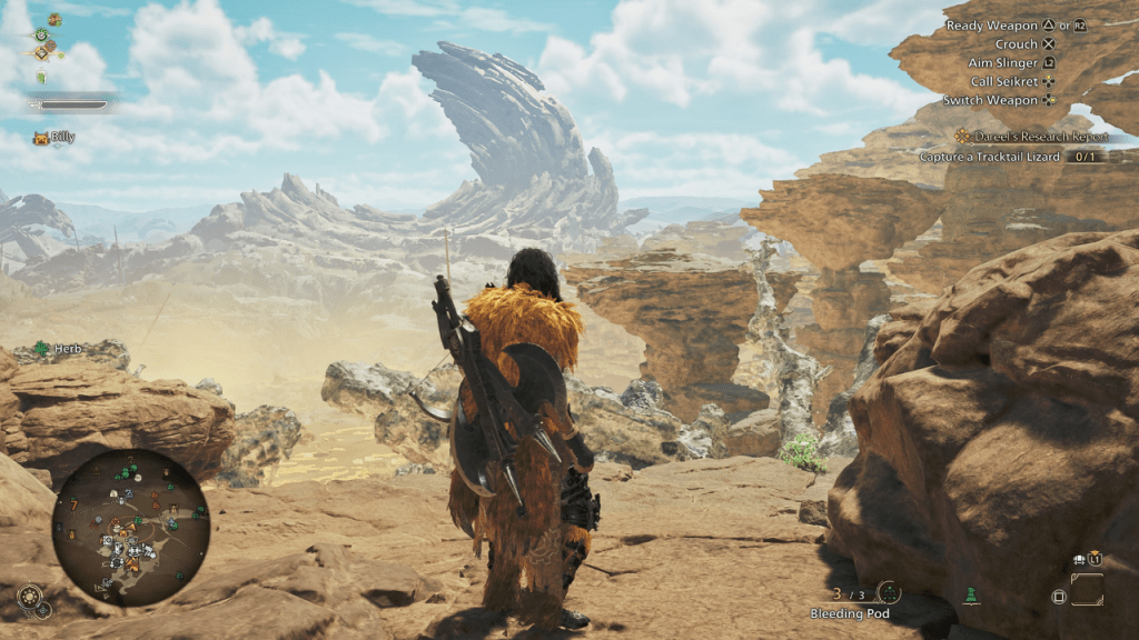 Un personaje en el desierto en Monster Hunter Wilds como parte de un artículo sobre temporadas.