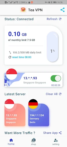 Tea VPN - Ikev2& WG Flutter VPN應用截圖第1張