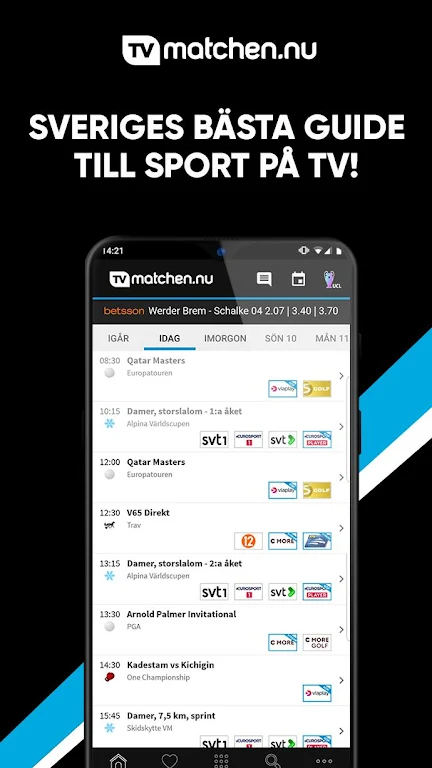 TVmatchen.nu - sport på TV應用截圖第1張