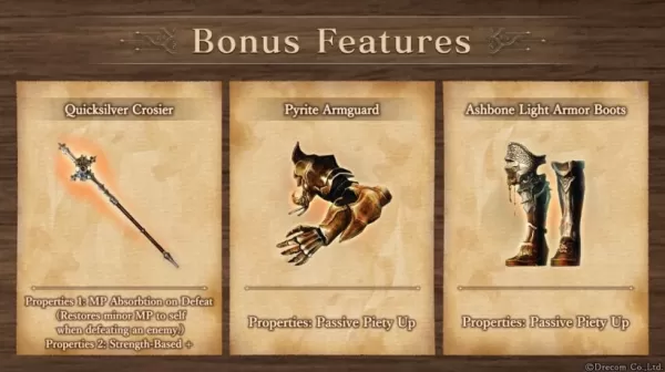 A selection of medieval-looking arms and armour beneath a banner reading 