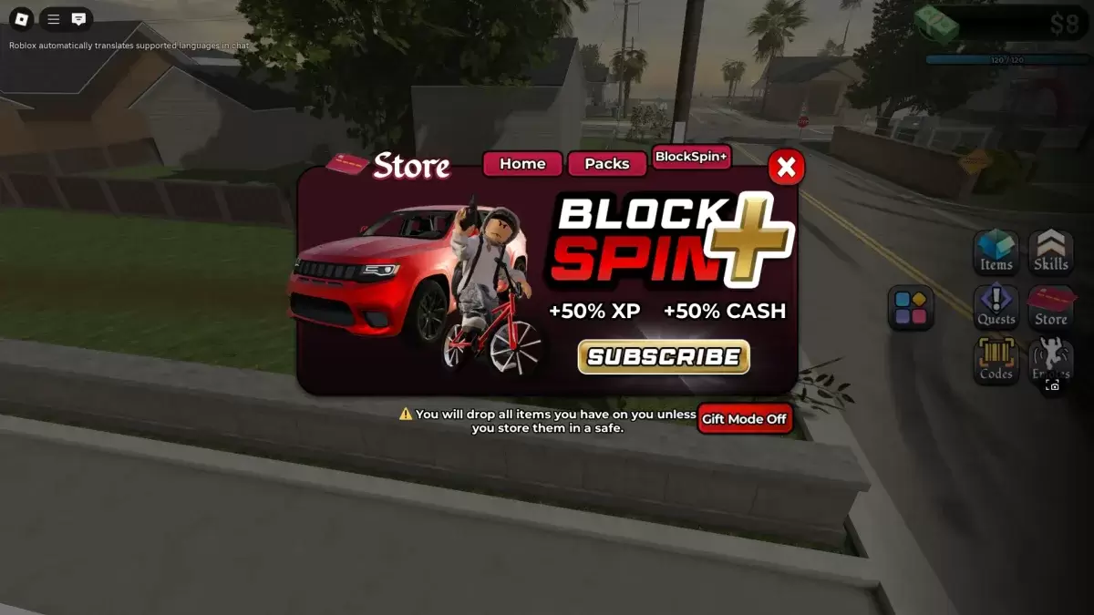 Игрок, взаимодействующий с меню магазина, чтобы получить Blockspin Plus BattlePass