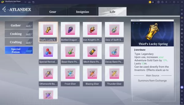 Ilustración de la Interfaz del Sistema de Habilidades de Vida de Crystal of Atlan