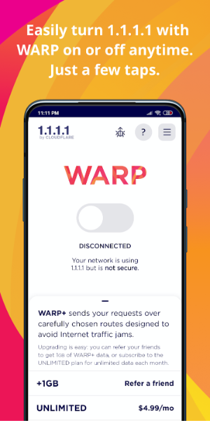 1.1.1.1 + WARP: Safer Internet Captura de pantalla 1