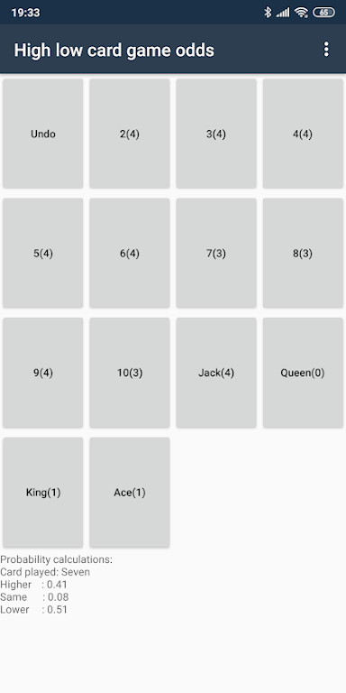 High low card game odds ဖန်သားပြင်ဓာတ်ပုံ 1