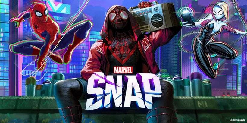 Uma foto de Miles Morales e outros heróis da aranha sentados em uma borda do telhado