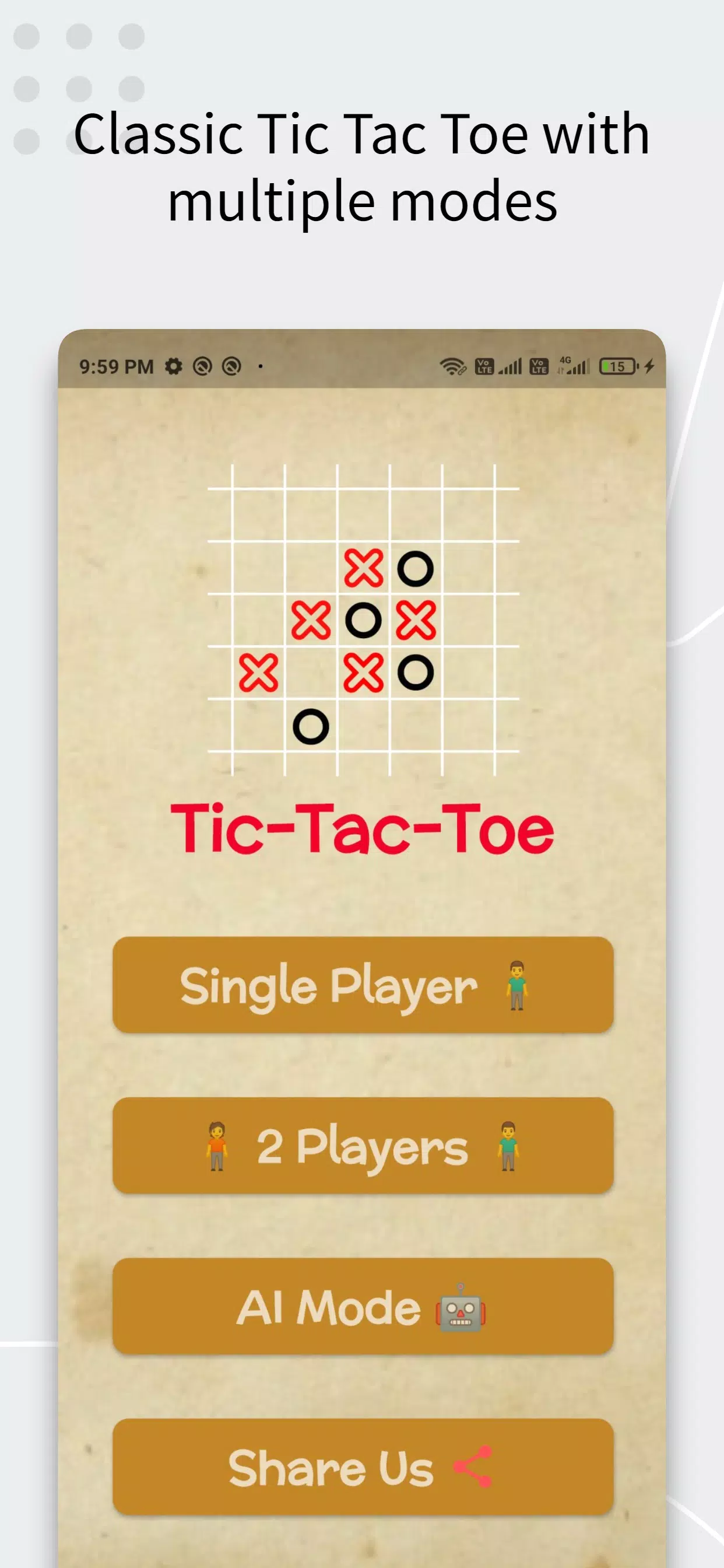 Tic Tac Toe AI Game Schermafbeelding 1